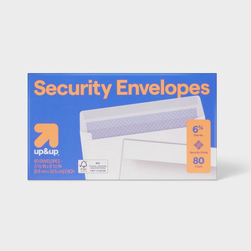 slide 1 of 2, 80ct Security Envelopes White - up&up™, 80 ct