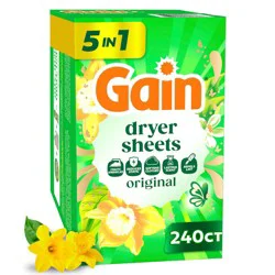 Gain Original Dryer Sheets - 240ct: Bleach-Free, Box Container, Fabric Softener