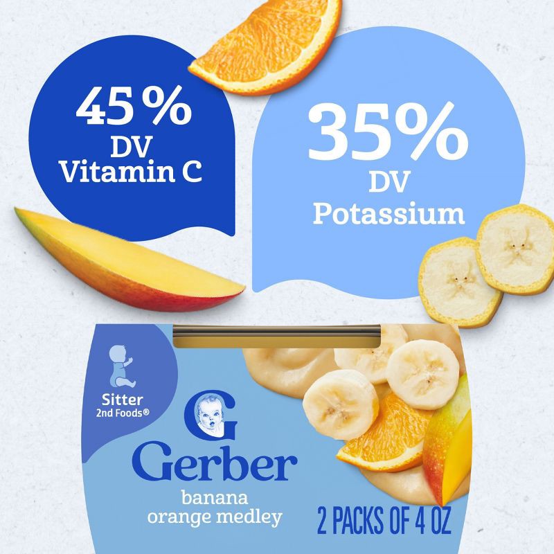 slide 4 of 9, Gerber Baby Food Stage 2 Banana Orange Medley Puree Tub - 4oz/2ct, 2 ct; 4 oz