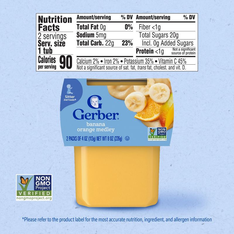 slide 8 of 9, Gerber Baby Food Stage 2 Banana Orange Medley Puree Tub - 4oz/2ct, 2 ct; 4 oz