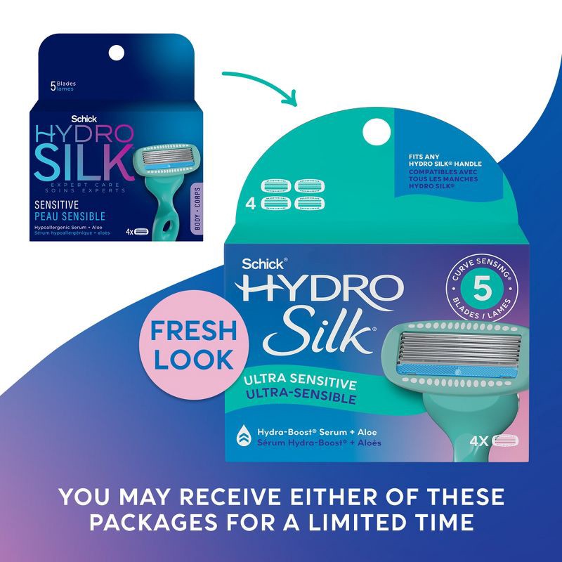 slide 3 of 9, Schick Hydro Silk Sensitive Women's Razor Blade Refills - 4 ct, 4 ct