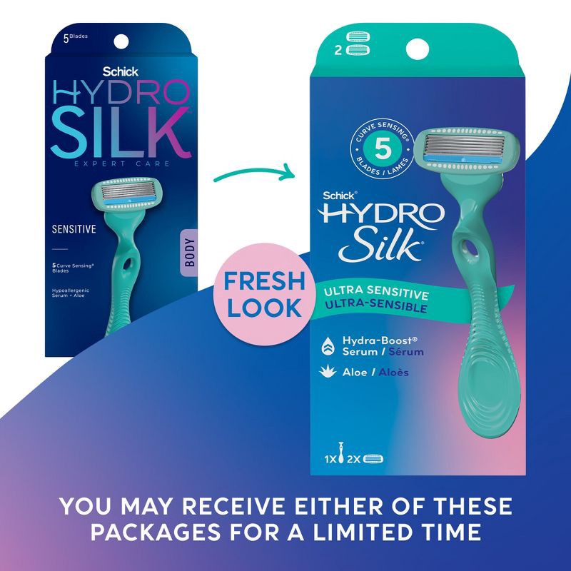 slide 3 of 9, Schick Hydro Silk Sensitive Women's Razor - 1 Razor Handle & 2 Refills, 1 ct