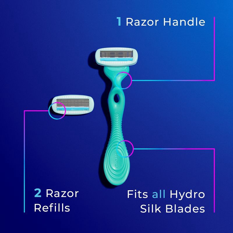 slide 8 of 9, Schick Hydro Silk Sensitive Women's Razor - 1 Razor Handle & 2 Refills, 1 ct