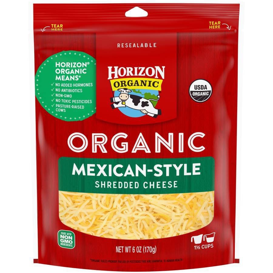 slide 1 of 1, Horizon Organic Shreds Mexican Blend Finely Shredded Cheese, 6 oz