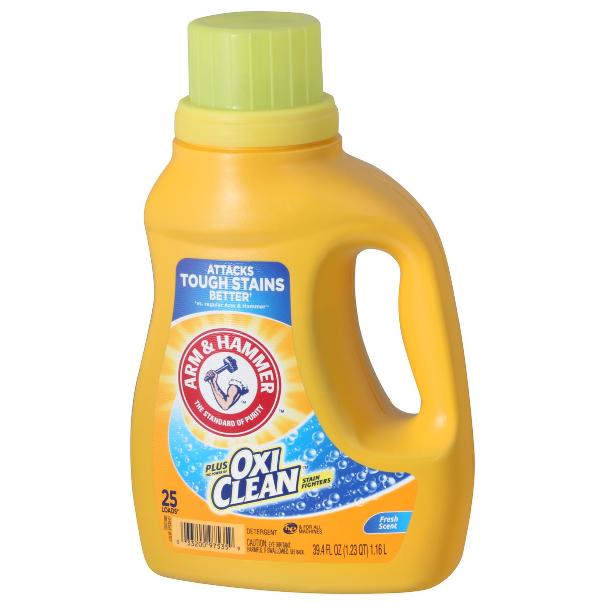 slide 8 of 9, Arm & Hammer Plus OxiClean Fresh Scent, 25 Loads Liquid Laundry Detergent, 39.4 Fl oz, 39.4 oz