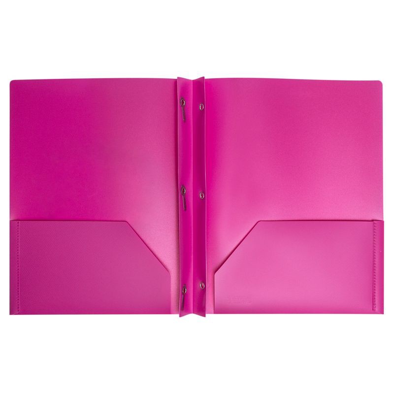 slide 2 of 5, 2 Pocket Plastic Folder with Prong Fasteners Pink - Yoobi™: Stationery, 3 Hole Punched, 100 Sheet Capacity, Internal Pockets, 1 ct