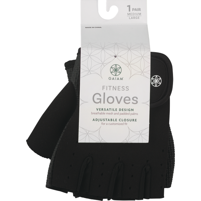 slide 1 of 1, Gaiam Medium/ Large Black Fitness Gloves, 1 ct