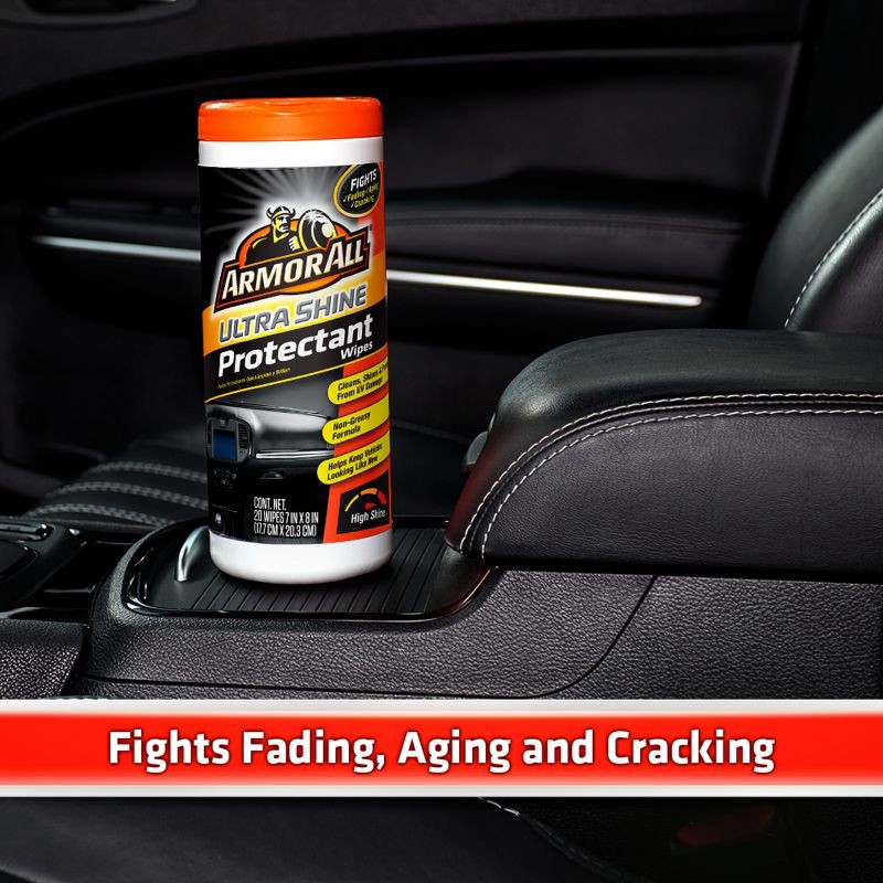 slide 4 of 7, Armor All 20ct Ultra Shine Protectant Wipes Automotive Protector: Car Cleaning Supplies, UV Protection, Prevents Fading, 20 ct