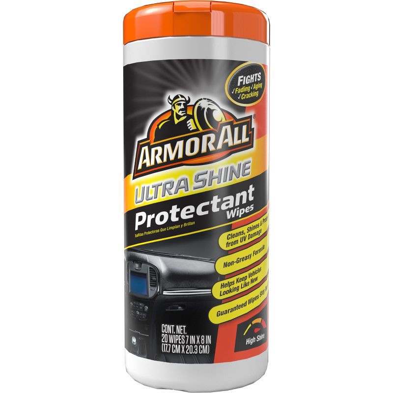 slide 1 of 7, Armor All 20ct Ultra Shine Protectant Wipes Automotive Protector: Car Cleaning Supplies, UV Protection, Prevents Fading, 20 ct