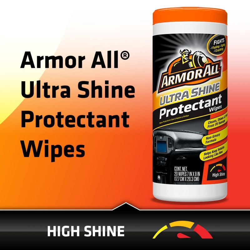 slide 6 of 7, Armor All 20ct Ultra Shine Protectant Wipes Automotive Protector: Car Cleaning Supplies, UV Protection, Prevents Fading, 20 ct