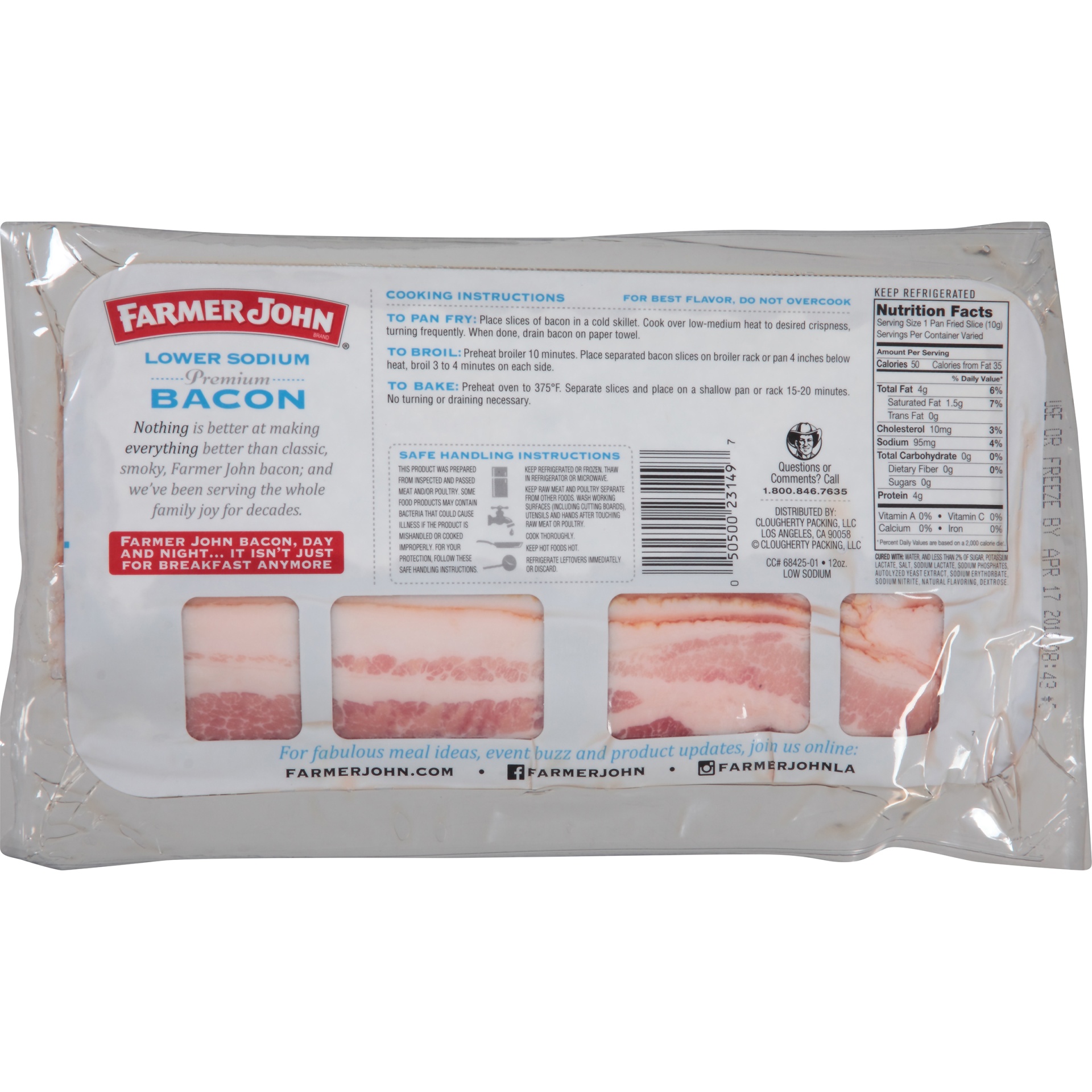 slide 4 of 6, Farmer John Low Sodium Bacon, 12 oz