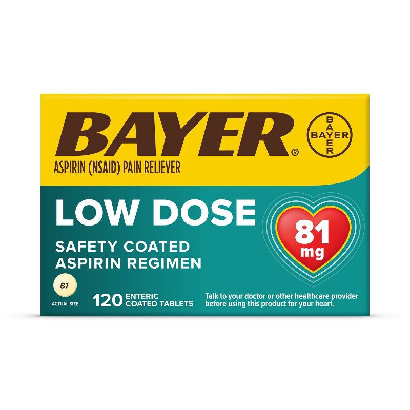 slide 1 of 7, Bayer Low Dose Aspirin 81mg Regimen Pain Reliever Coated Tablets (NSAID) - 120ct, 120 ct; 81 mg