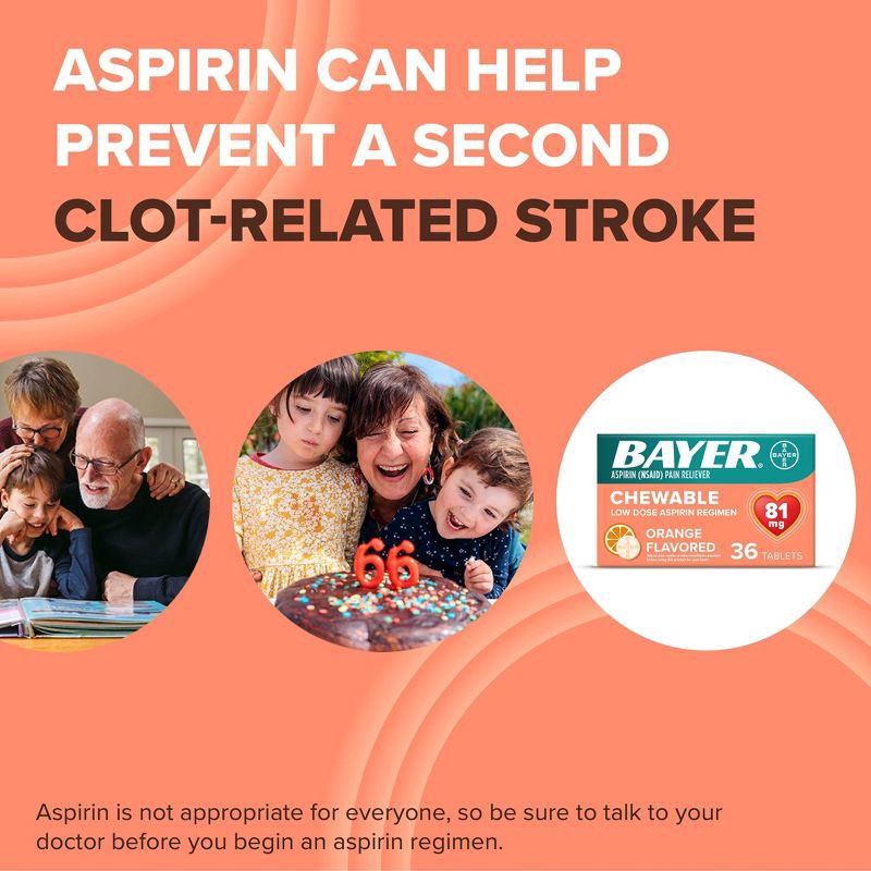 slide 5 of 7, Bayer Low Dose Aspirin 81mg Pain Reliever Chewable Tablets - Aspirin (NSAID) - Orange Flavor - 108ct, 108 ct; 81 mg