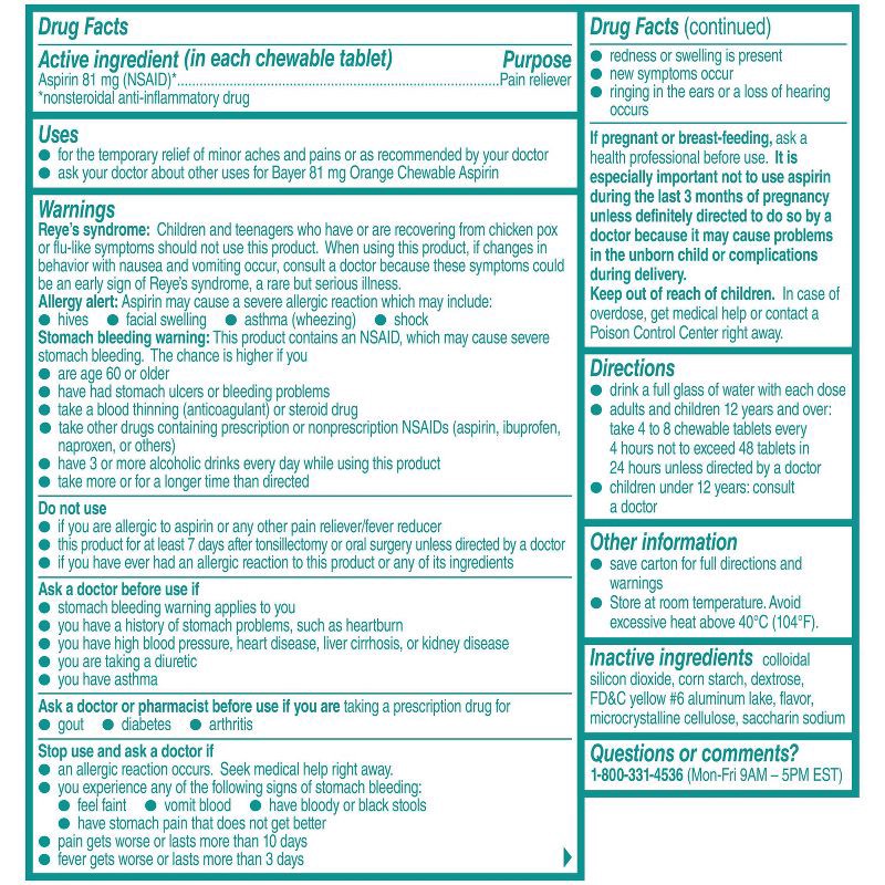 slide 7 of 7, Bayer Low Dose Aspirin 81mg Pain Reliever Chewable Tablets - Aspirin (NSAID) - Orange Flavor - 108ct, 108 ct; 81 mg