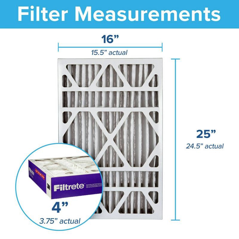 slide 2 of 13, Filtrete 16" x 25" x 4" Allergen Bacteria and Virus Deep Pleat Air Filter 1550 MPR: MERV 12 Electrostatic Furnace Filter, 1 ct