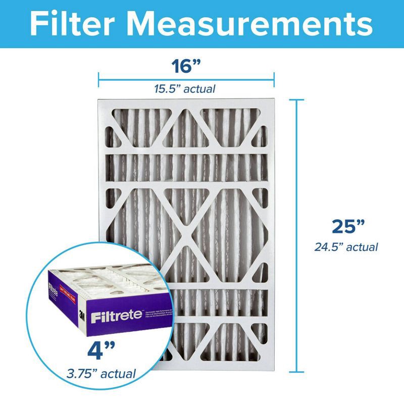 slide 2 of 11, Filtrete 16" x 25" x 4" Allergen Bacteria and Virus Deep Pleat Air Filter 1550 MPR: MERV 12 Electrostatic Furnace Filter, 1 ct