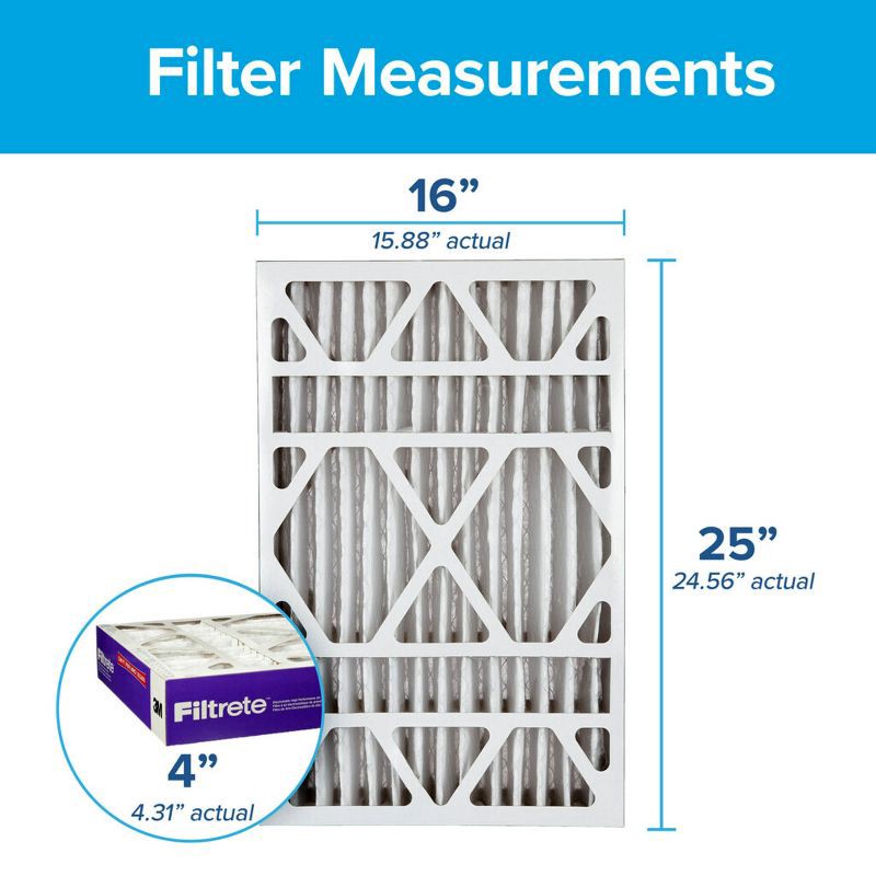 slide 2 of 13, Filtrete 16" x 25" x 4" Allergen Bacteria and Virus Deep Pleat Air Filter 1550 MPR: MERV 12 Electrostatic Furnace Filter, 1 ct