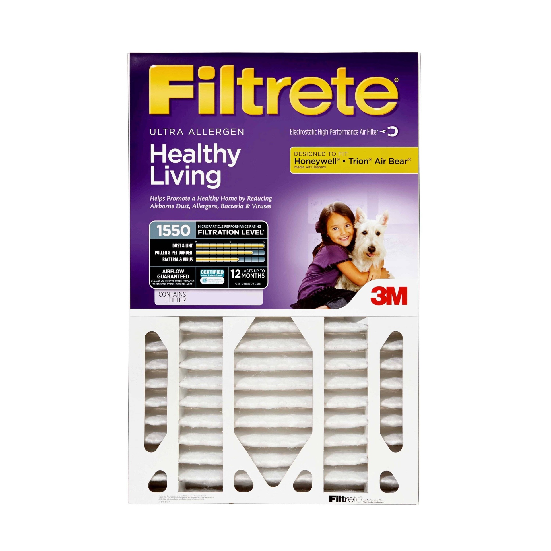 slide 1 of 4, Filtrete 16x25x4 Allergen Bacteria and Virus Air Filter 1550 MPR, 1 ct