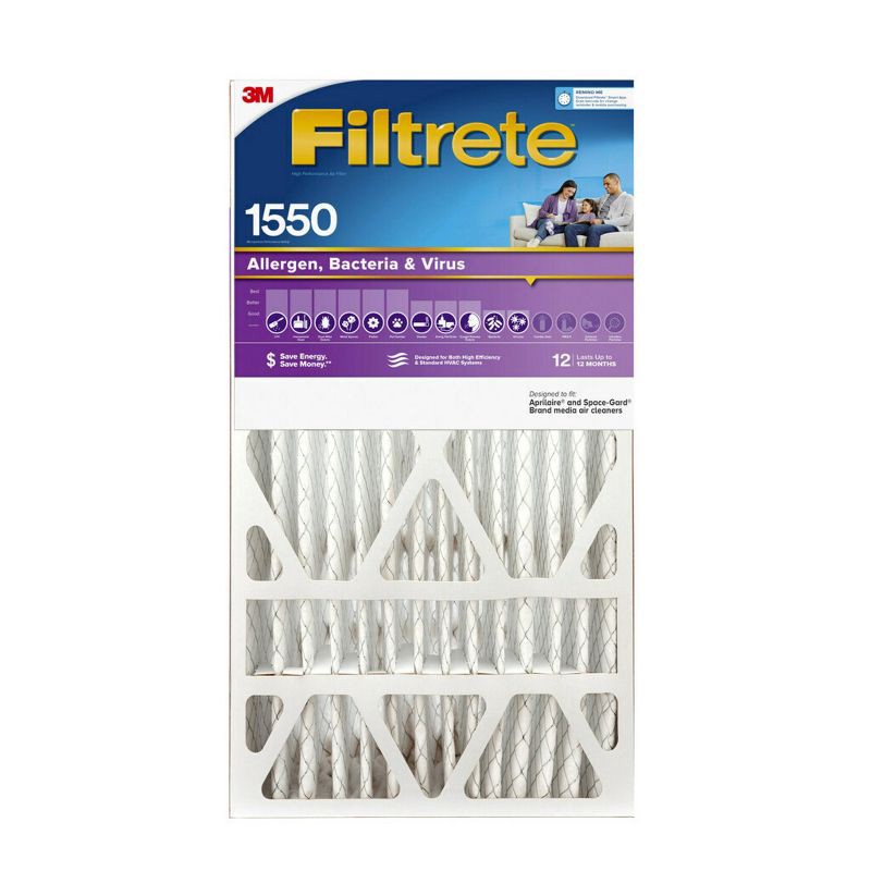 slide 1 of 11, Filtrete 16" x 25" x 4" Allergen Bacteria and Virus Deep Pleat Air Filter 1550 MPR, 1 ct