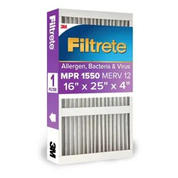 Filtrete 16" x 25" x 4" Allergen Bacteria and Virus Deep Pleat Air Filter 1550 MPR: MERV 12 Electrostatic Furnace Filter