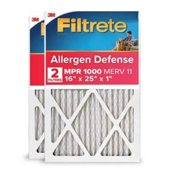 Filtrete 16x25x1 2pk Allergen Defense Air Filter 1000 MPR: MERV 11 Furnace Filter, Electrostatic, Captures Dust & Pollen