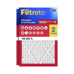 Filtrete 16x25x1 2pk Allergen Defense Air Filter 1000 MPR: MERV 11 Furnace Filter, Electrostatic, Captures Dust & Pollen