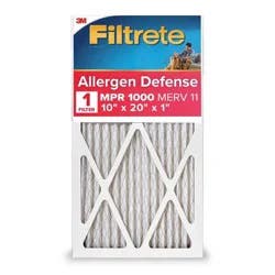 Filtrete 10x20x1 Allergen Defense Air Filter 1000 MPR: Electrostatic Furnace Filter, MERV 11, Captures Dust & Pollen