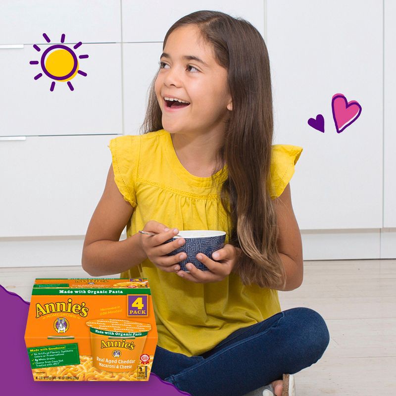 slide 3 of 8, Annie's Organic Real Aged Cheddar Mac and Cheese Microwavable Cups - 8.04oz/4pk, 8.04 oz, 4 ct