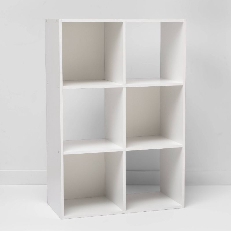 slide 3 of 15, 11" 6 Cube Organizer Shelf White - Room Essentials™: Bookshelf Storage Cubes, Bookcase Cubbies, 3 Shelves, 1 ct