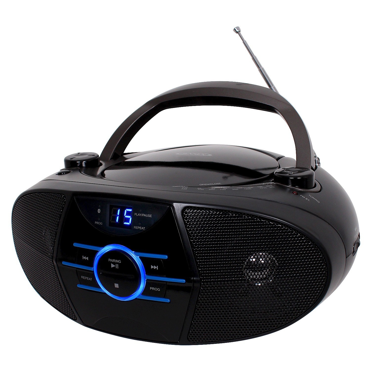 slide 1 of 5, JENSEN AM/FM Radio CD Boombox with LED Display - Black (CD-560), 1 ct