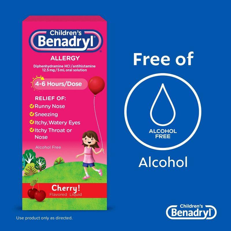 slide 6 of 9, Children's Benadryl Diphenhydramine Allergy Relief Liquid - Cherry Flavor - 8 fl oz, 8 fl oz