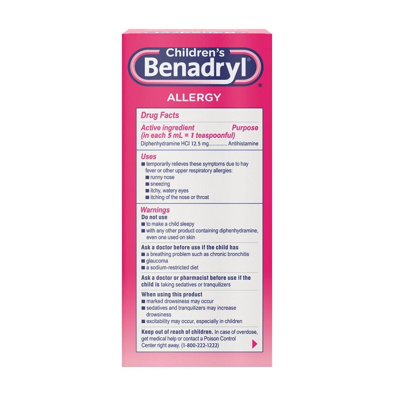 slide 7 of 9, Children's Benadryl Diphenhydramine Allergy Relief Liquid - Cherry Flavor - 8 fl oz, 8 fl oz