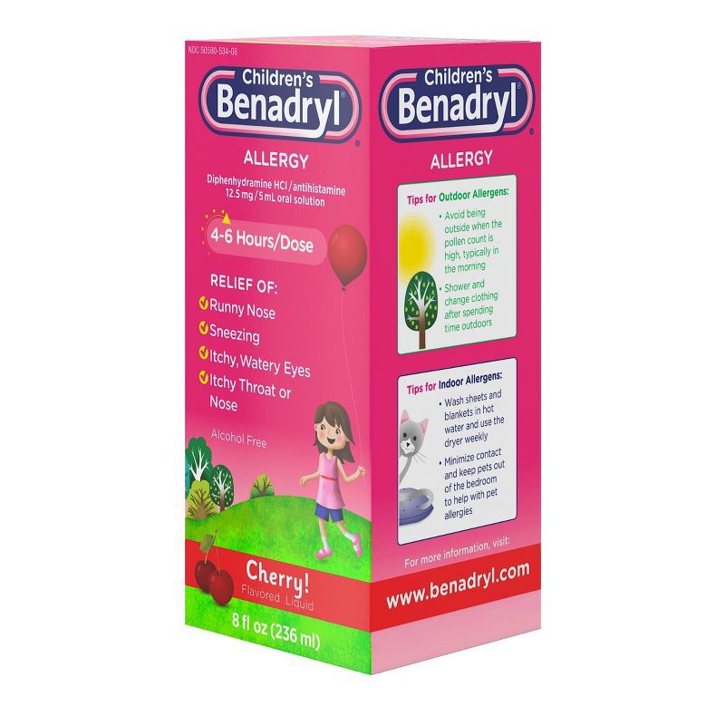 slide 9 of 9, Children's Benadryl Diphenhydramine Allergy Relief Liquid - Cherry Flavor - 8 fl oz, 8 fl oz