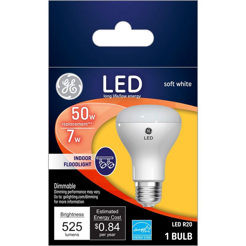 slide 6 of 7, GE Household Lighting GE 45W R20 Short Neck LED Light Bulb Soft White: Dimmable, 50 Watt Equivalent, Energy Star Certified, E26 Base, 1 ct