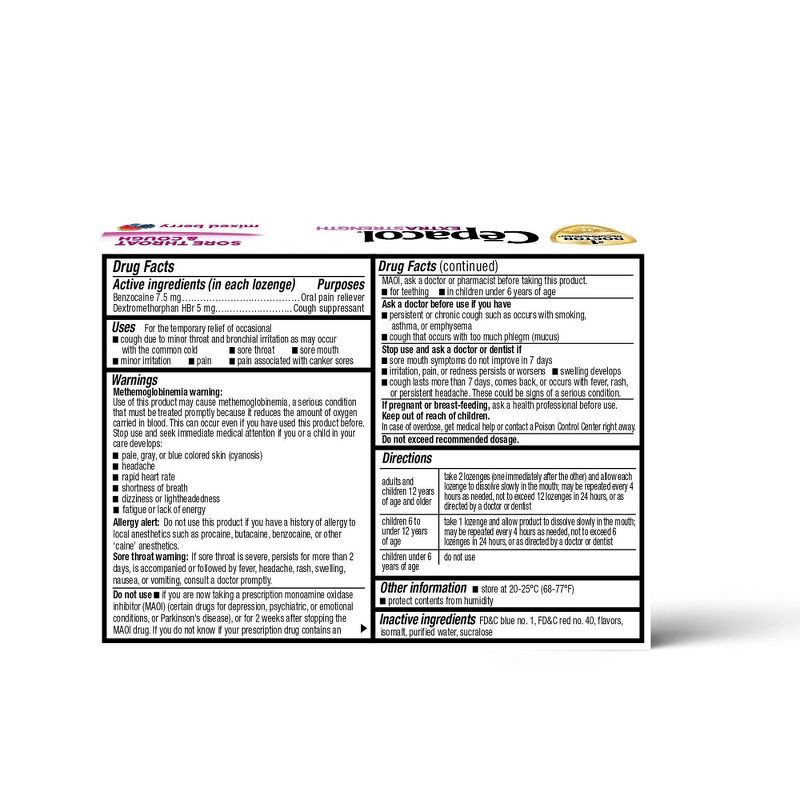 slide 2 of 7, Cepacol Extra Strength Sore Throat & Cough Lozenges - Benzocaine - Mixed Berry - 16ct, 16 ct