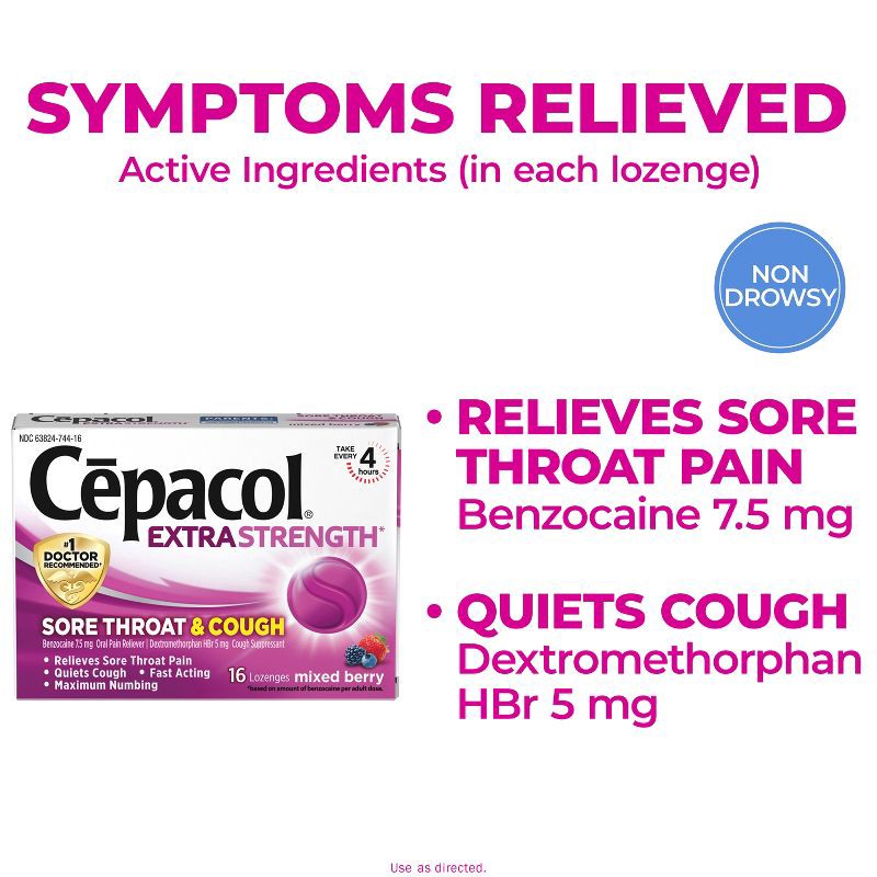 slide 3 of 7, Cepacol Extra Strength Sore Throat & Cough Lozenges - Benzocaine - Mixed Berry - 16ct, 16 ct