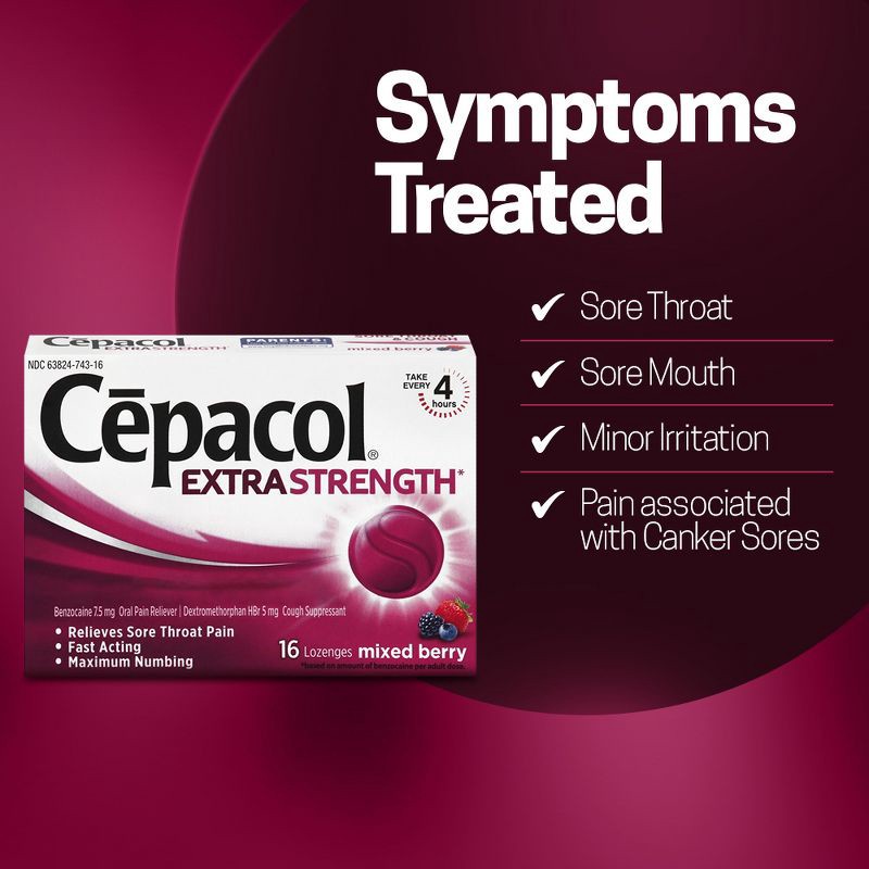 slide 6 of 7, Cepacol Extra Strength Sore Throat & Cough Lozenges - Benzocaine - Mixed Berry - 16ct, 16 ct
