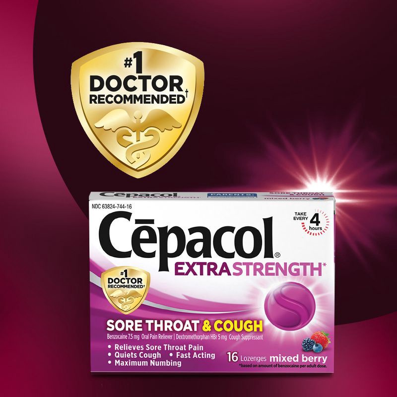 slide 7 of 7, Cepacol Extra Strength Sore Throat & Cough Lozenges - Benzocaine - Mixed Berry - 16ct, 16 ct