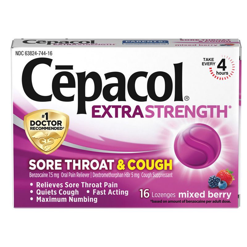 slide 1 of 7, Cepacol Extra Strength Sore Throat & Cough Lozenges - Benzocaine - Mixed Berry - 16ct, 16 ct