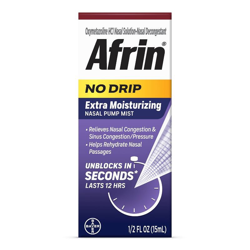 slide 1 of 9, Afrin Nasal Spray No Drip Extra Moisturizing Nasal Congestion Relief Pump Mist - 0.5 fl oz, 0.5 fl oz