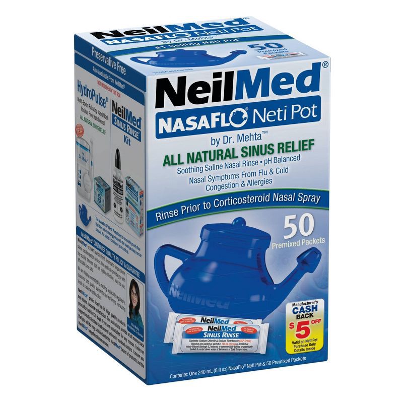 slide 3 of 6, NeilMed NasaFlo Neti Pot Sinus Relief with Premixed Packets - 50ct, 50 ct