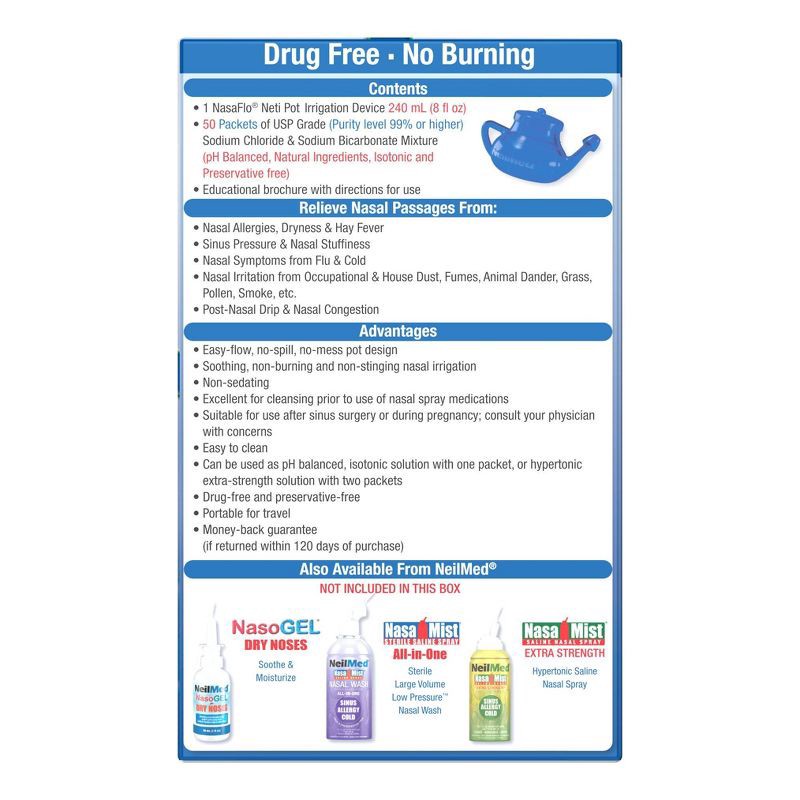 slide 5 of 6, NeilMed NasaFlo Neti Pot Sinus Relief with Premixed Packets - 50ct, 50 ct