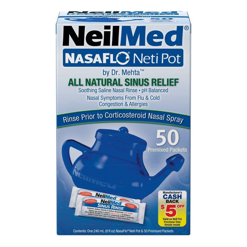 slide 1 of 6, NeilMed NasaFlo Neti Pot Sinus Relief with Premixed Packets - 50ct, 50 ct