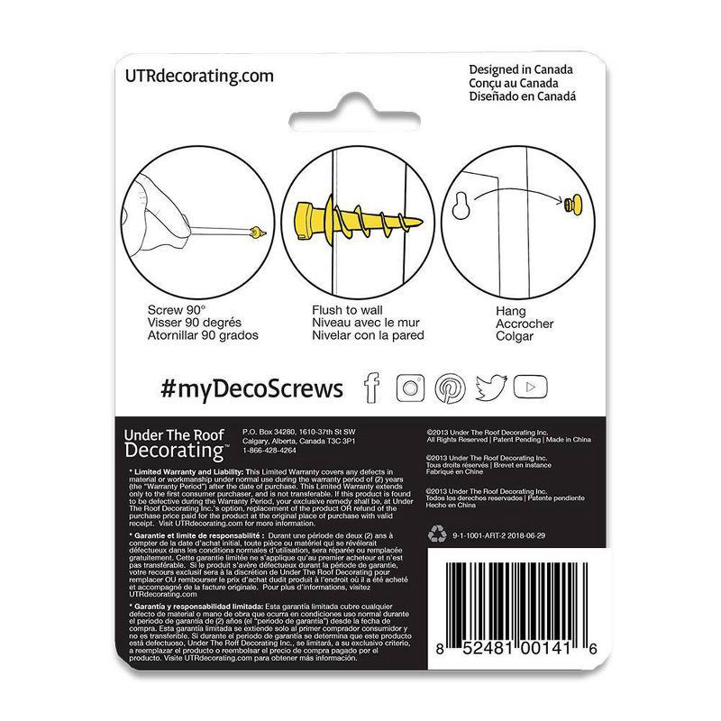 slide 2 of 8, Under the Roof Decorating Screws Nickel Sampler Pack: Metal Wall Fasteners, Silver, 6 Pieces, 6 ct