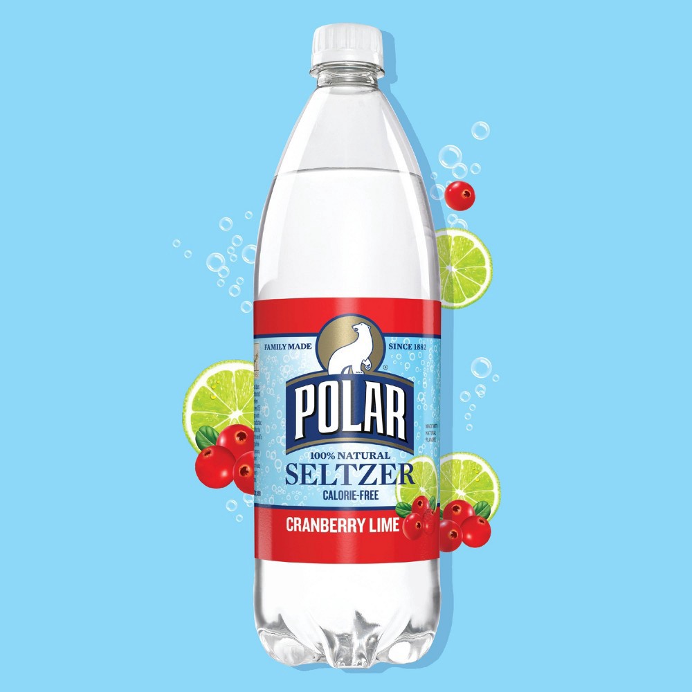 slide 2 of 3, Polar 100% Natural Cranberry Lime Seltzer 1 lt, 33.8 fl oz