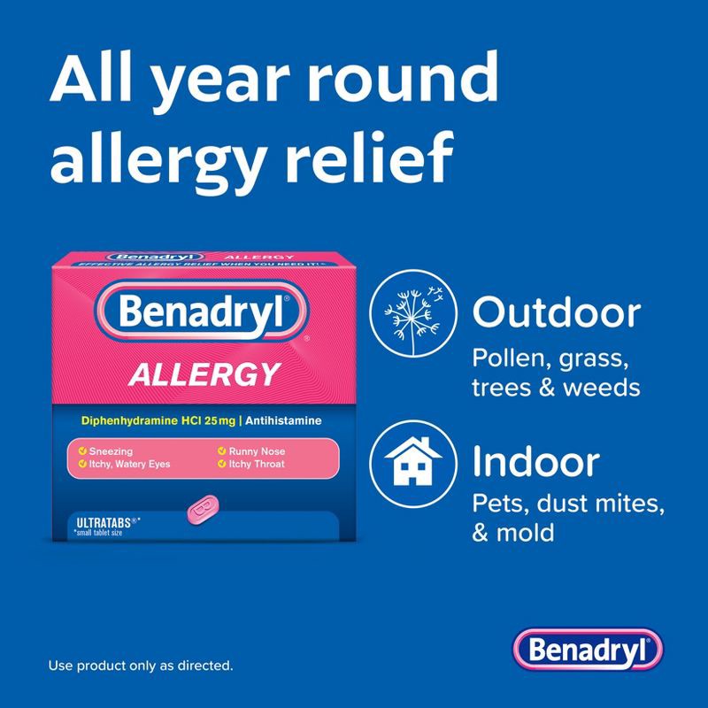 slide 3 of 8, Benadryl Ultratabs Diphenhydramine Antihistamine Cold & Allergy Relief Tablets - 100ct, 100 ct