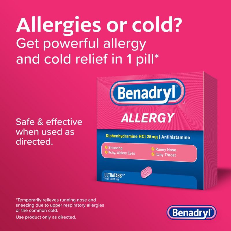 slide 4 of 8, Benadryl Ultratabs Diphenhydramine Antihistamine Cold & Allergy Relief Tablets - 100ct, 100 ct