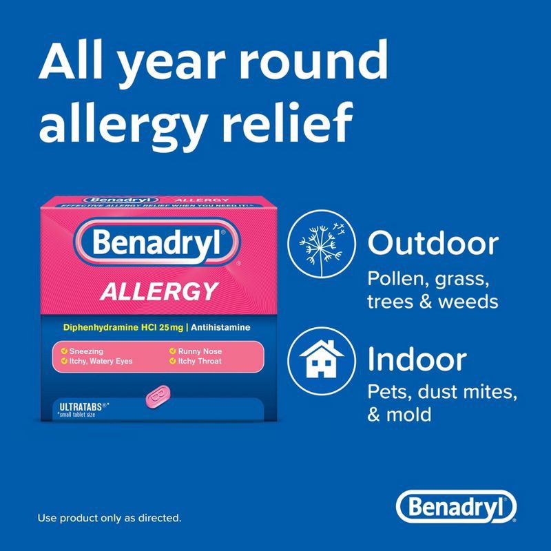 slide 5 of 9, Benadryl Ultratabs Diphenhydramine Antihistamine Cold & Allergy Relief Tablets - 100ct, 100 ct