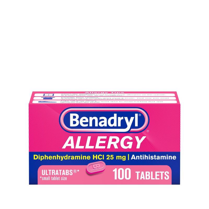 slide 1 of 9, Benadryl Ultratabs Diphenhydramine Antihistamine Cold & Allergy Relief Tablets - 100ct, 100 ct