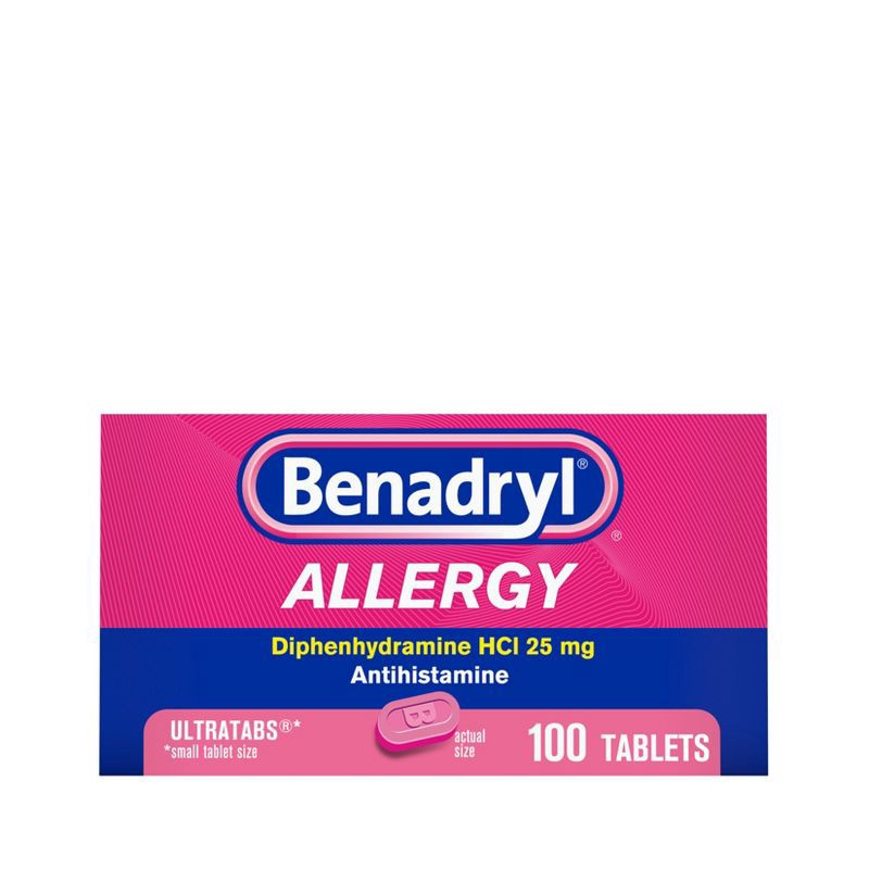slide 1 of 8, Benadryl Ultratabs Diphenhydramine Antihistamine Cold & Allergy Relief Tablets - 100ct, 100 ct